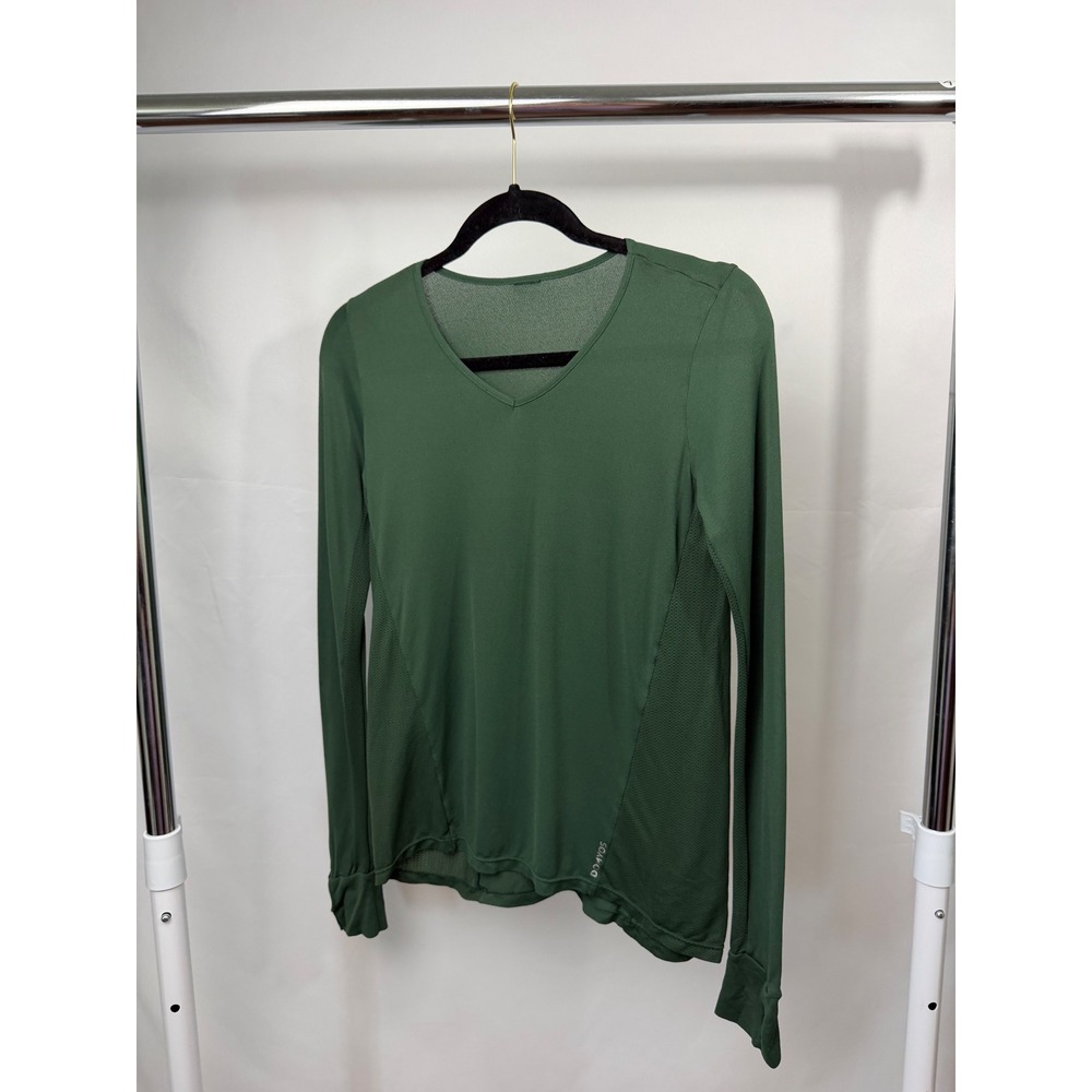 Domyos Womens Forest Green Long Sleeve V-Neck Athletic Top with Thumbholes